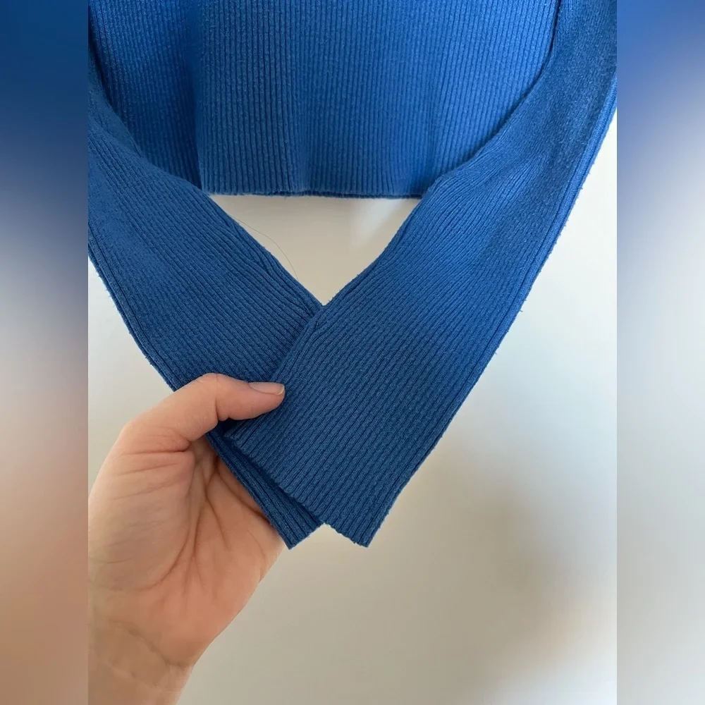 Zara Kids ribbed-knit cropped sweater blue - Picture 5 of 7